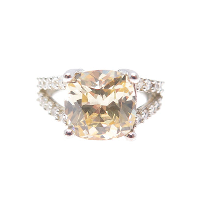 925 Sterling Silver Vintage Canary & White C Z Ring Size 5.25