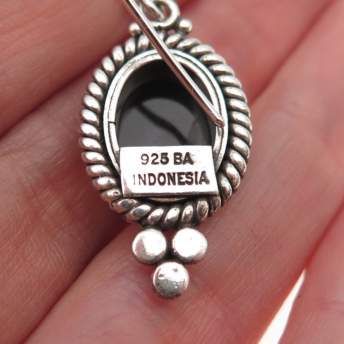 Suarti Bali 925 Sterling Silver Vintage Real Black Onyx Beaded Dangle Earrings