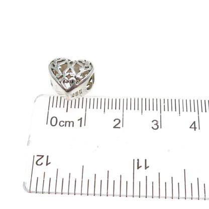 925 Sterling Silver Vintage Ornate Heart Bead Charm