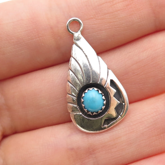Old Pawn 925 Sterling Silver Vintage Southwestern Turquoise Snake Eye Pendant