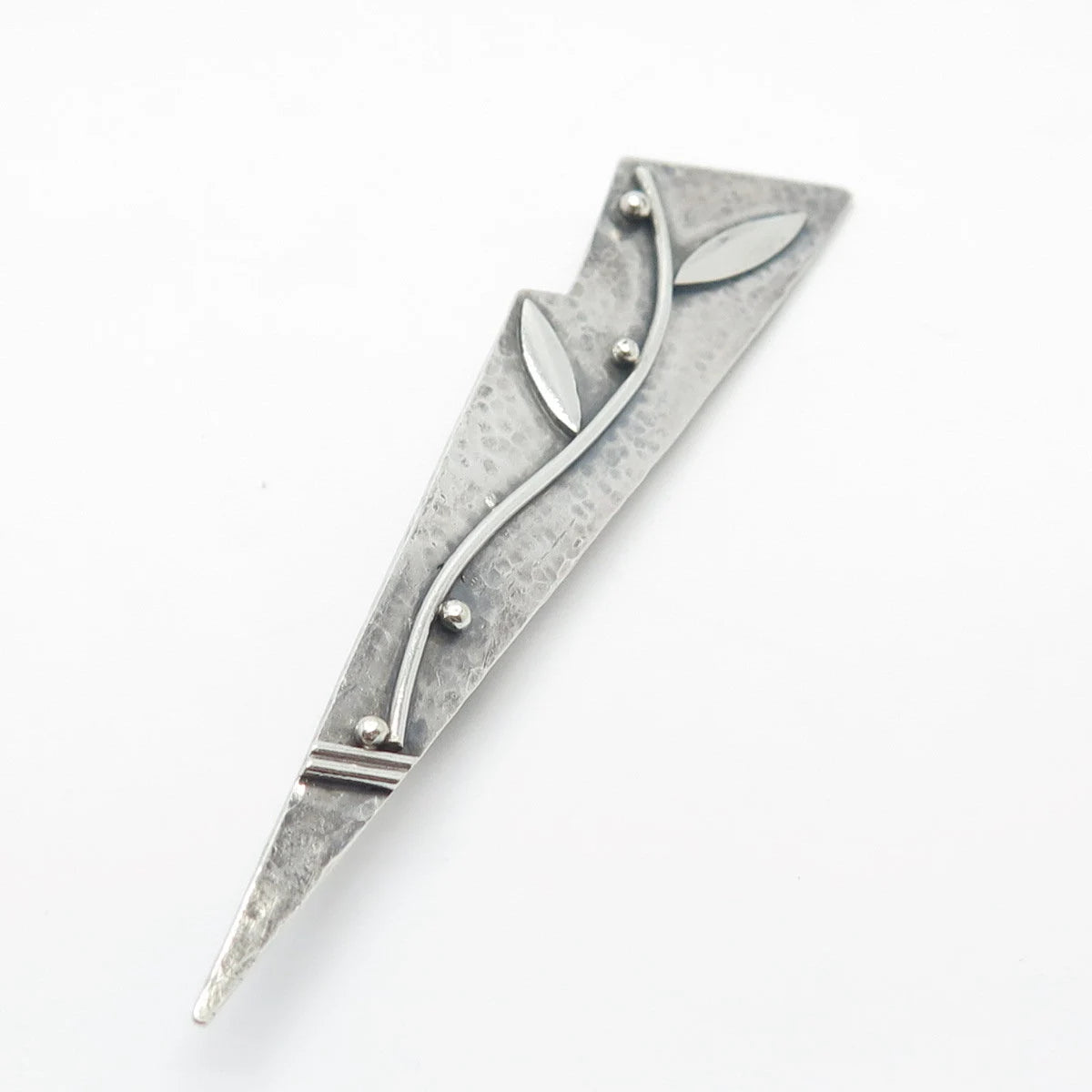 800 Silver Vintage Hammered Leaf Modernist Pin Brooch