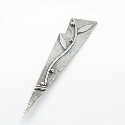 800 Silver Vintage Hammered Leaf Modernist Pin Brooch