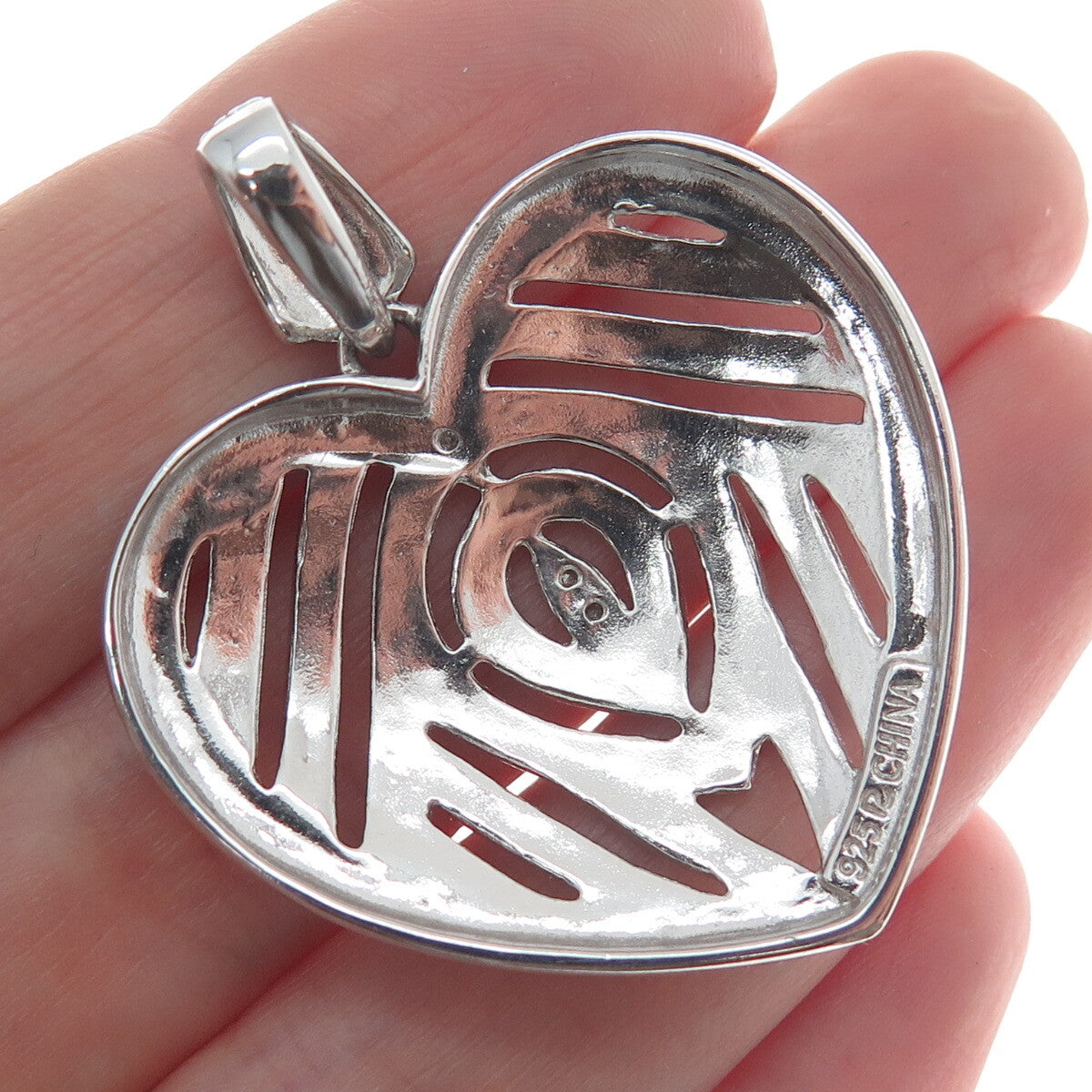 ROSS SIMONS 925 Sterling Silver Real Diamond Accent Cutout Heart Pendant