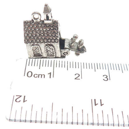 DANECRAFT Sterling Antique Church Opens With Wedding Rings Mini 3D Charm Pendant