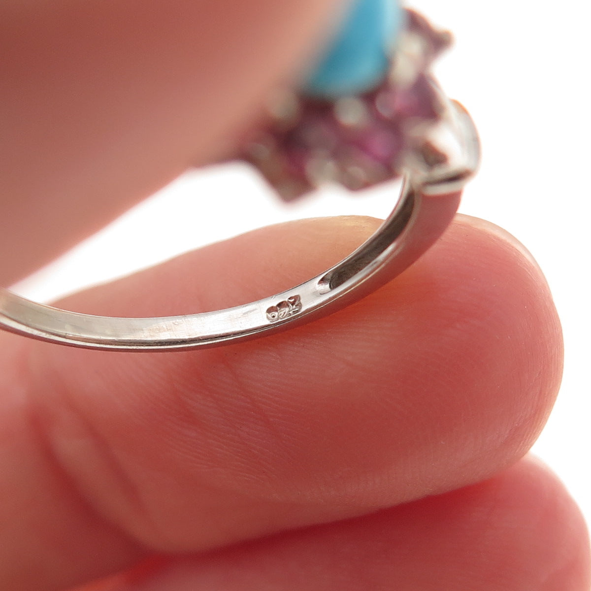 Chuck Clemency 925 Sterling Silver Real Turquoise & Amethyst Ring Size 8.25