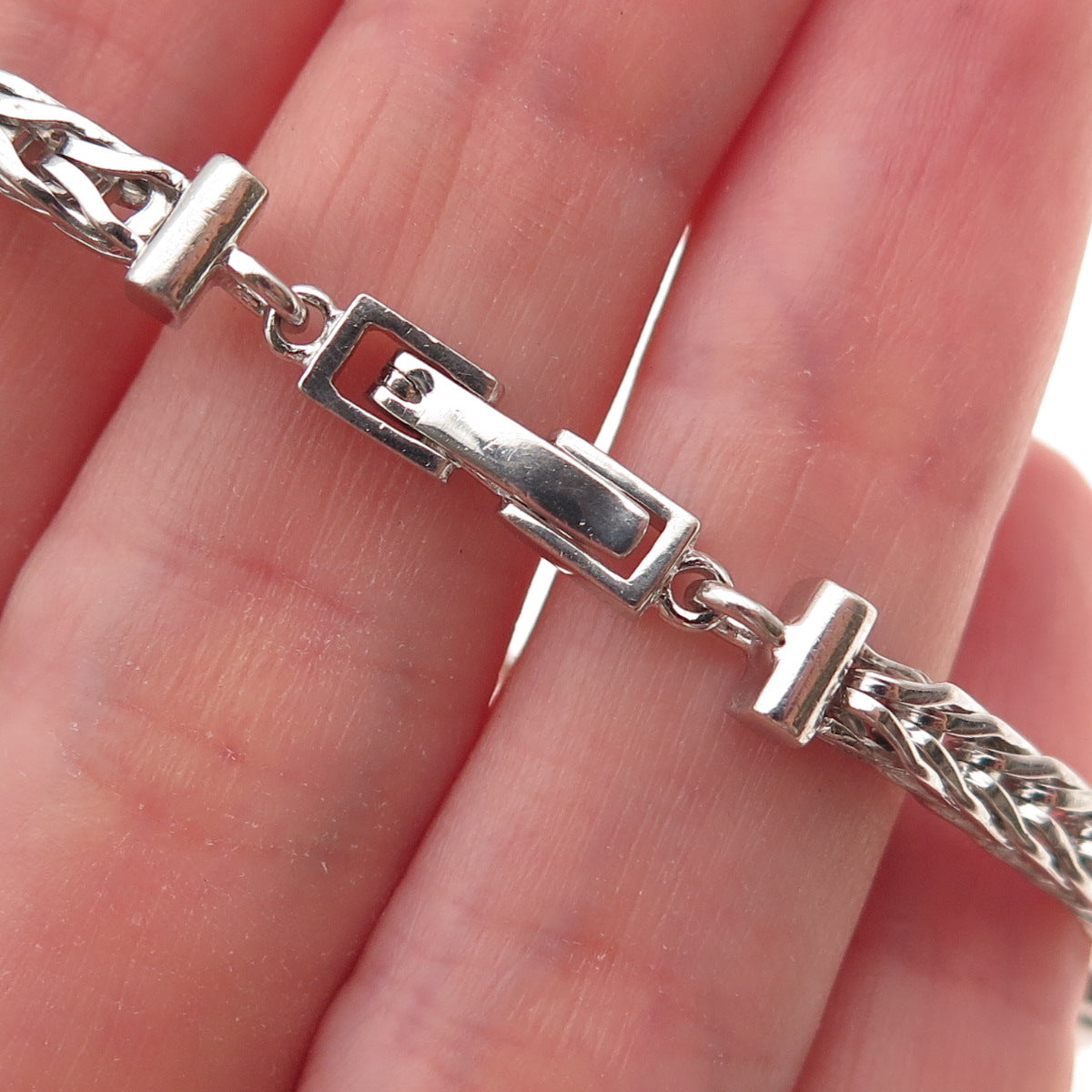 925 Sterling Silver Real Round-Cut Diamond Station Spiga Link Bracelet 7"