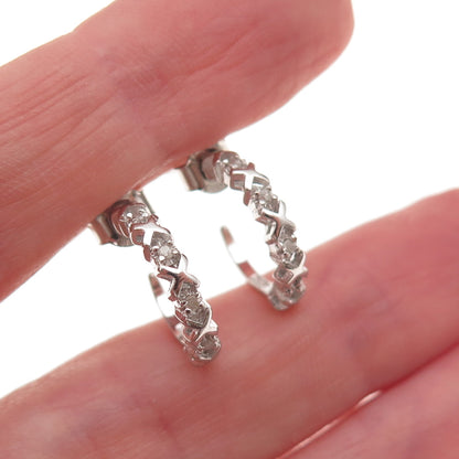 Charles Winston 925 Sterling Silver Real Round-Cut Diamond XO Hoop Earrings