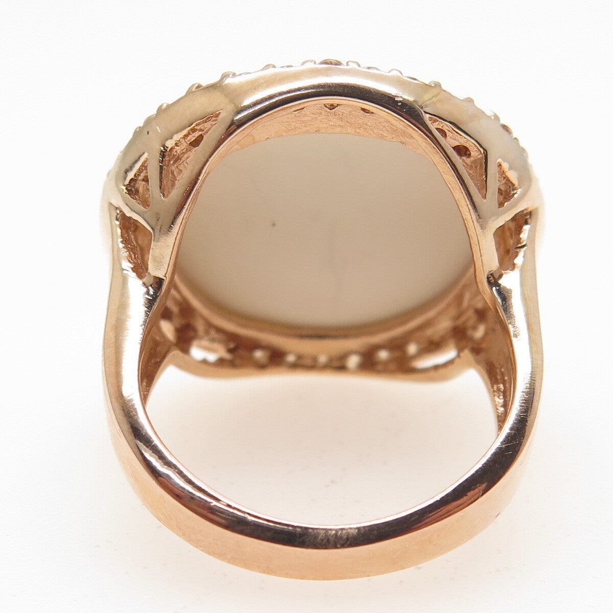 925 Sterling Silver Rose Gold Plated Real White Onyx & Topaz Ring Size 7.75
