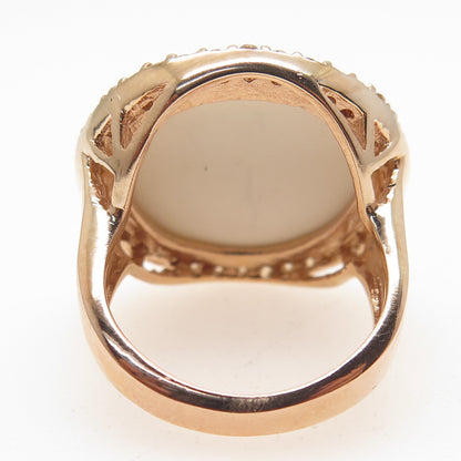 925 Sterling Silver Rose Gold Plated Real White Onyx & Topaz Ring Size 7.75