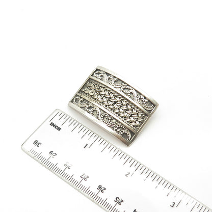 925 Sterling Silver Vintage Lois Hill Granulated Signature Scroll Pin Brooch