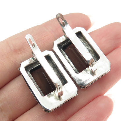 925 Sterling Silver Vintage Real Smoky Quartz Granulated Oxidized Earrings