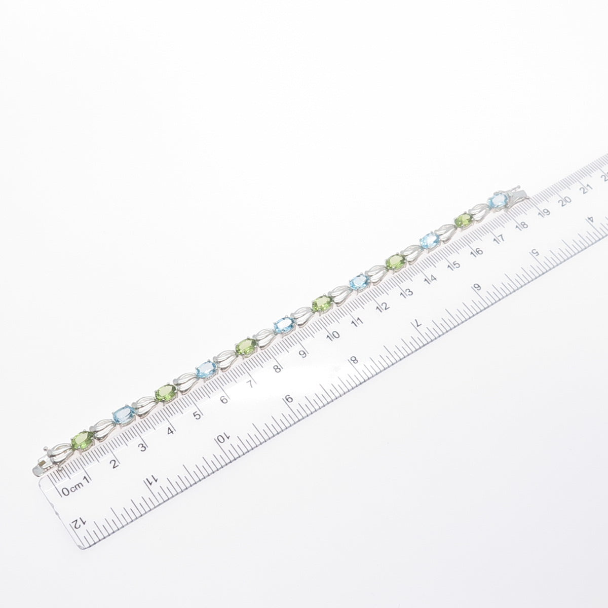 925 Sterling Silver Vintage Real Oval-Cut Blue Topaz & Peridot Bracelet 7.25"