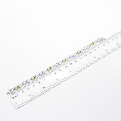 925 Sterling Silver Vintage Real Oval-Cut Blue Topaz & Peridot Bracelet 7.25"