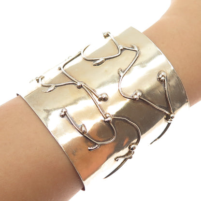 925 Sterling Gold Plated Vintage Heavy 125.3g Adjustable Wide Bracelet 7.75"