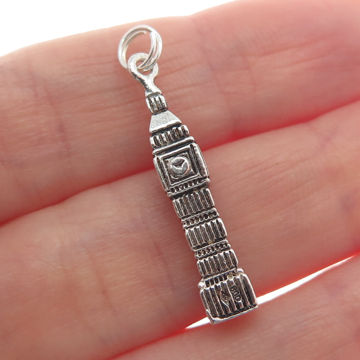 800 Silver Vintage Big Ben Minimalist 3D Charm Pendant