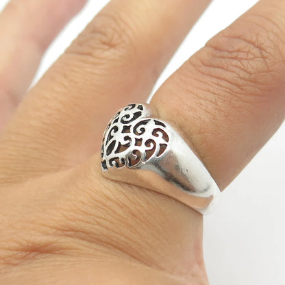 925 Sterling Silver Vintage Swirl Heart Dome Ring Size 6.75