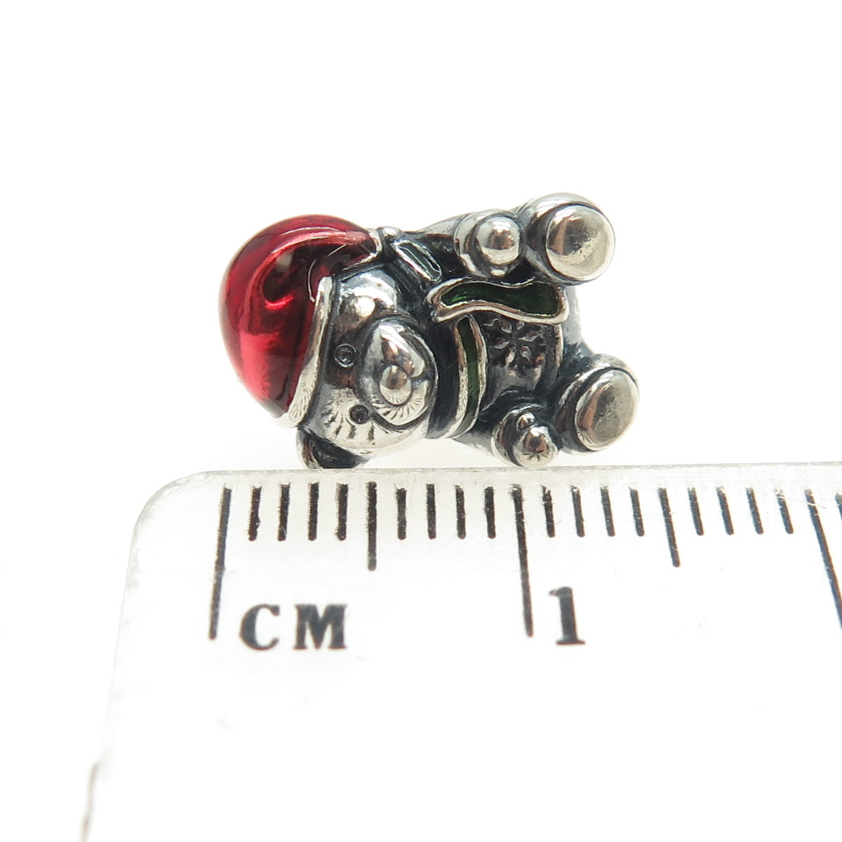 PANDORA 925 Sterling Silver Enamel Christmas Bear Bead Charm