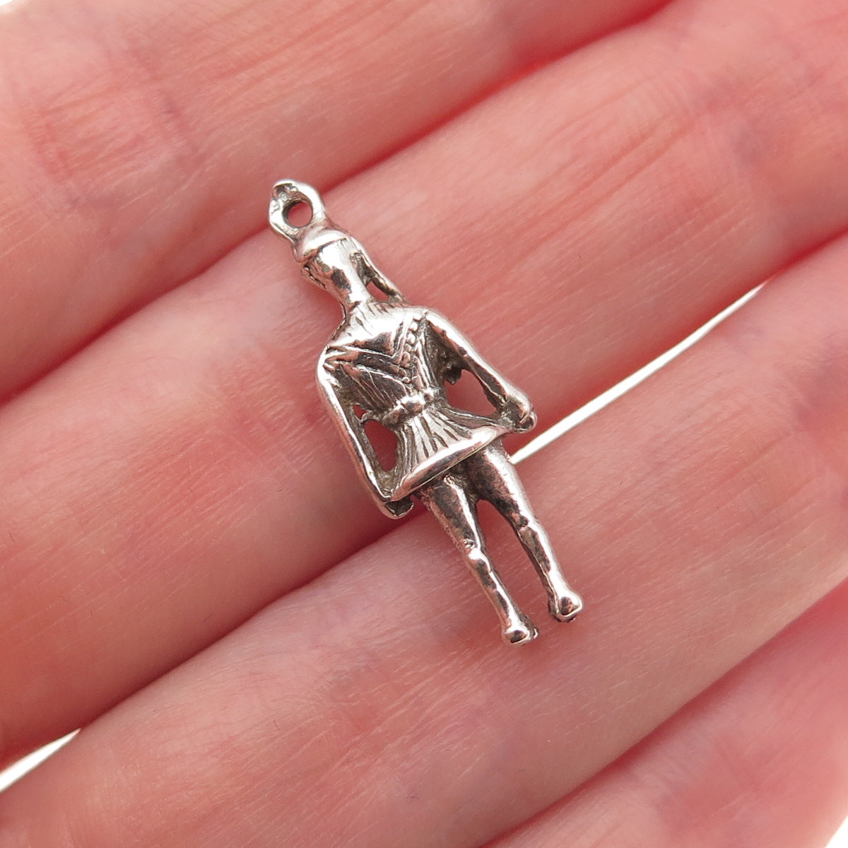 925 Sterling Silver Vintage Greek Soldier Oxidized 3D Charm Pendant