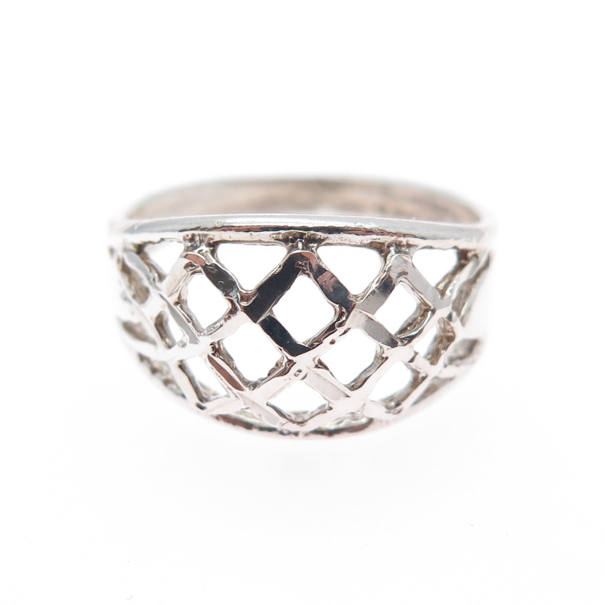 925 Sterling Silver Vintage Modernist Cage Ring Size 7.25