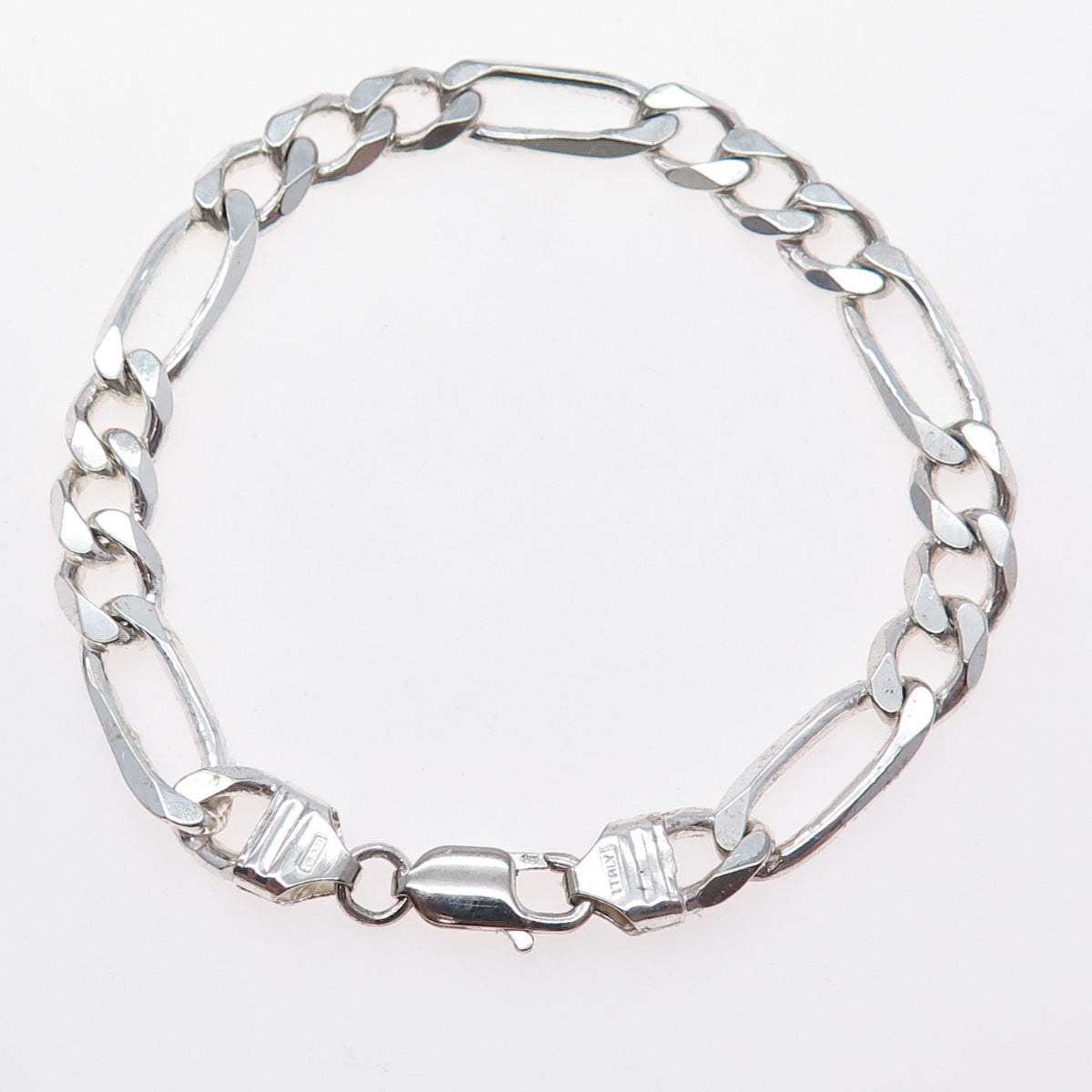 HAN 925 Sterling Silver Vintage Italy Figaro Link Bracelet 8.75"