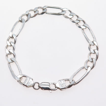 HAN 925 Sterling Silver Vintage Italy Figaro Link Bracelet 8.75"
