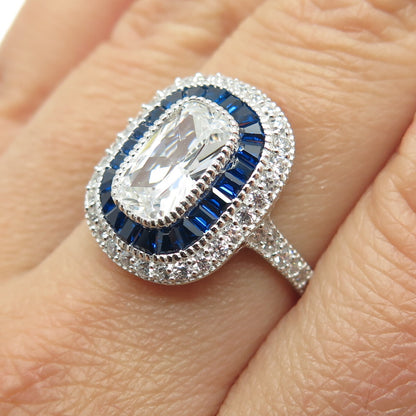 Elegance Jewellery 925 Sterling Silver Lab-Created Sapphire & C Z Ring Size 8.25