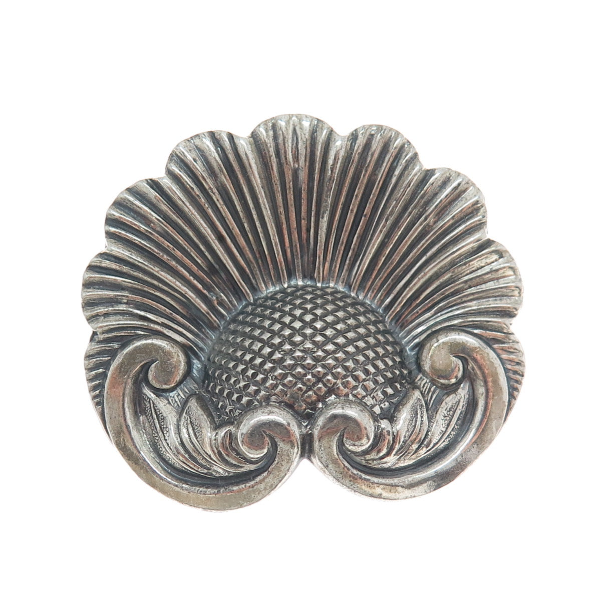 JEWELART 925 Sterling Silver Antique Art Deco Flower Repousse Oxidized Brooch