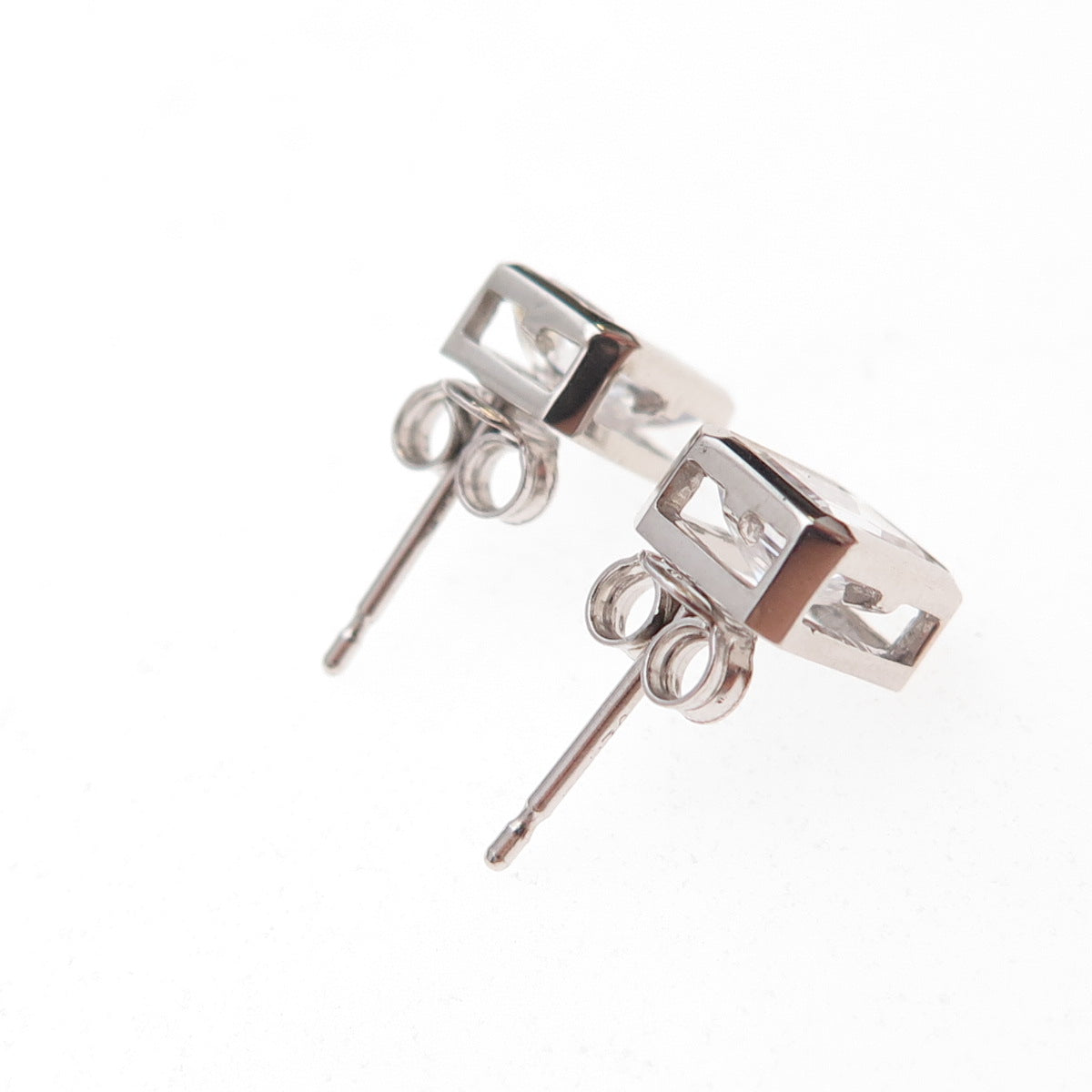 925 Sterling Silver Emerald-Cut C Z Stud Earrings