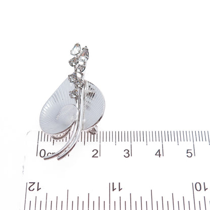 CARL ART 925 Sterling Silver Vintage Rhinestone Floral Leaf Pin Brooch