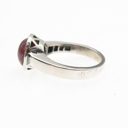 925 Sterling Silver Vintage Real Ruby Modernist Oxidized Ring Size 6.75