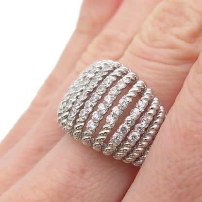 925 Sterling Silver Round-Cut C Z Ribbed Dome Ring Size 7.25