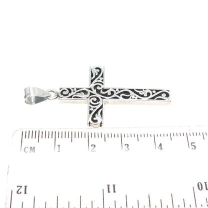 925 Sterling Silver Vintage Ornate Floral Cross Pendant