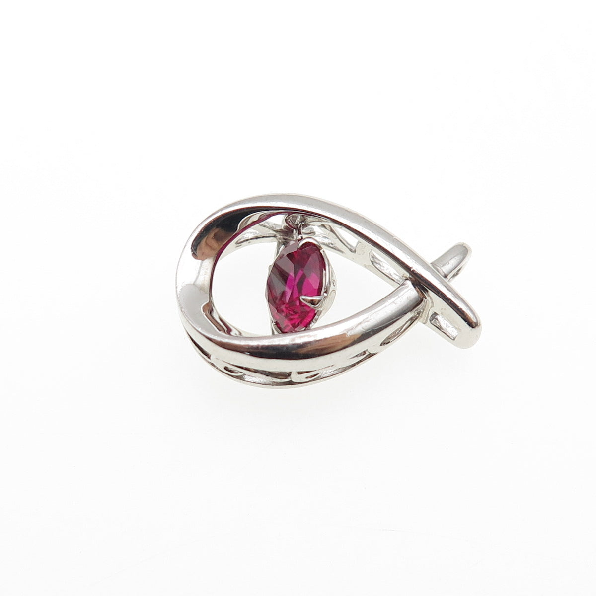 SAI 925 Sterling Silver Round-Cut Lab-Created Ruby Mini Slide Charm Pendant