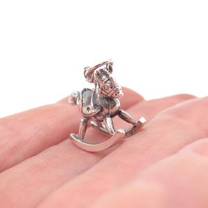 925 Sterling Silver Vintage 1986 Rocking Horse Oxidized 3D Mini Charm Pendant