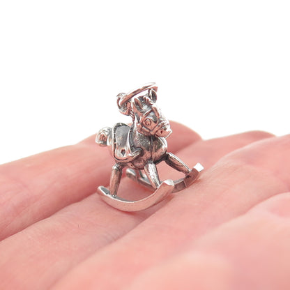925 Sterling Silver Vintage 1986 Rocking Horse Oxidized 3D Mini Charm Pendant