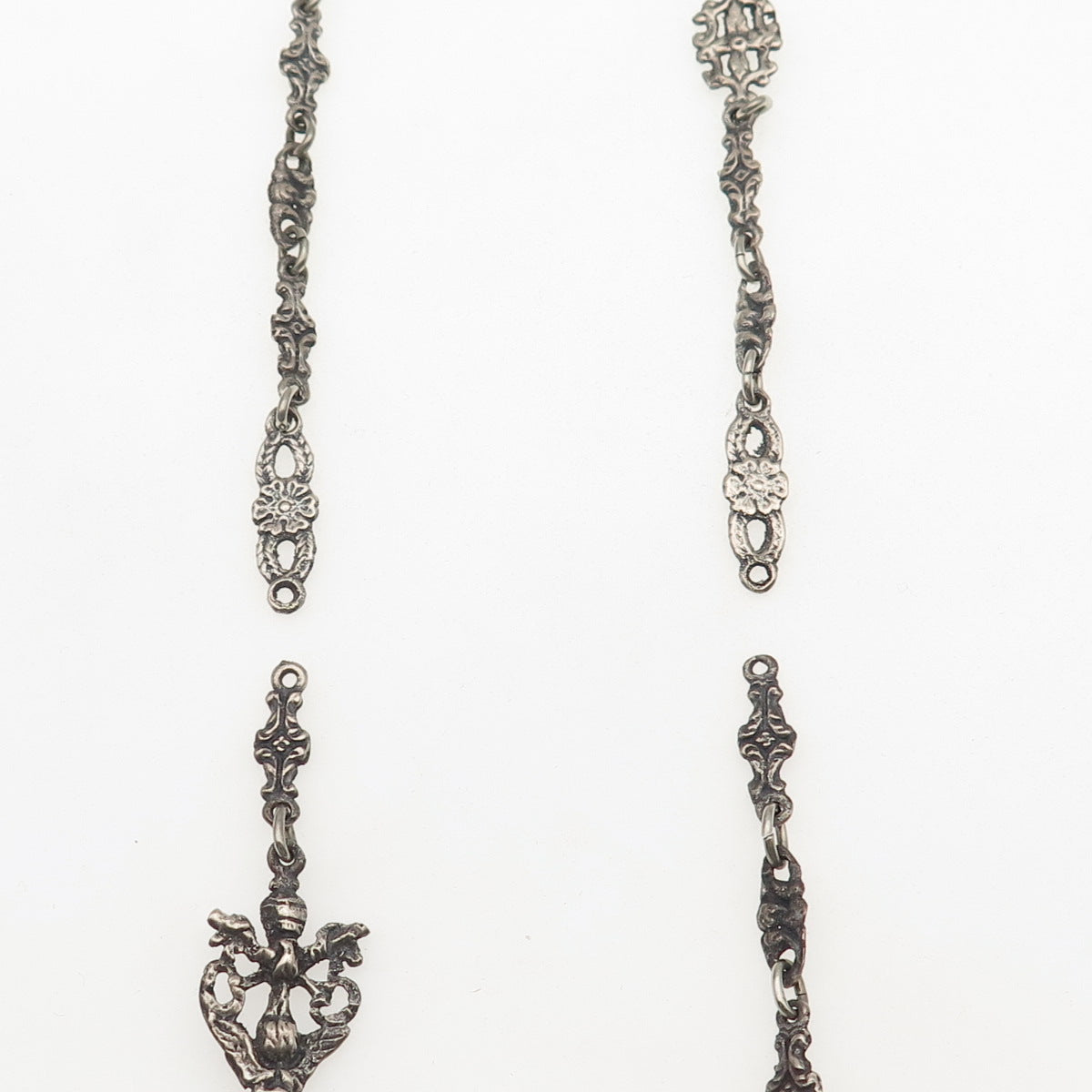 800 Silver Antique Art Deco European Floral Chain Necklace 36" (repair needed)