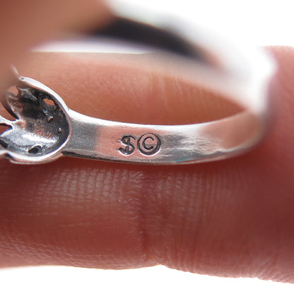 SHUBE 925 Sterling Silver Vintage Real Turquoise Heart Oxidized Ring Size 7.25