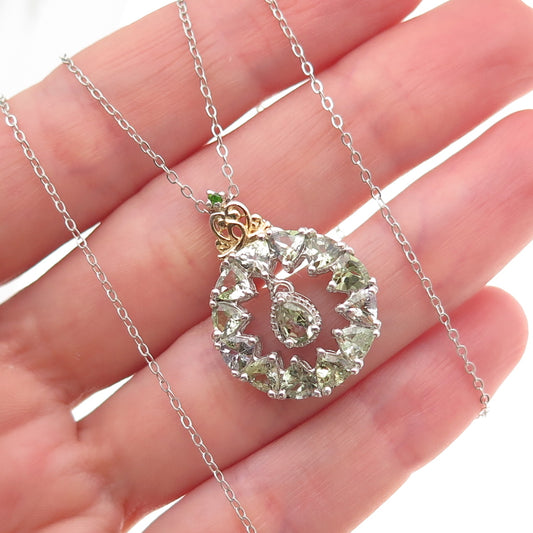Chuck Clemency Sterling Silver 2-Tone Real Green Amethyst & Peridot Necklace 20"
