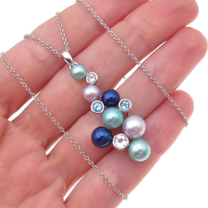 Honora 925 Sterling Real Multi-Color Pearl Blue & White Topaz Chain Necklace 18"