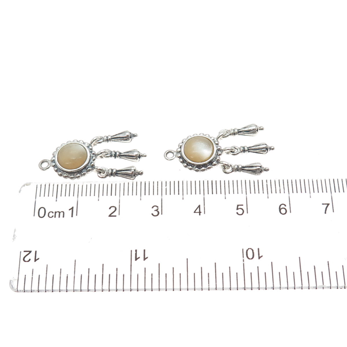 925 Sterling Silver Vintage Real MOP Modernist Dangle Jacket Earrings