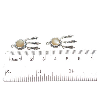 925 Sterling Silver Vintage Real MOP Modernist Dangle Jacket Earrings