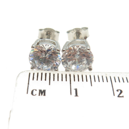 925 Sterling Silver Round-Cut Shaped C Z Stud Earrings