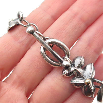 Bill Blass 925 Sterling Silver 18K Gold Vintage Modernist Floral Necklace 16"