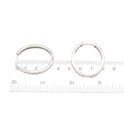 925 Sterling Silver Round-Cut C Z Sparkle Oval Hoop Earrings