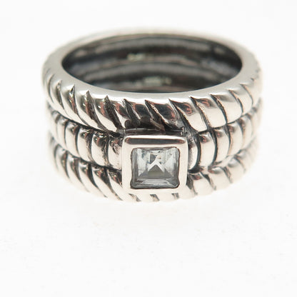 925 Sterling Silver Vintage Real Blue Topaz Oxidized Wide Band Ring Size 7.5