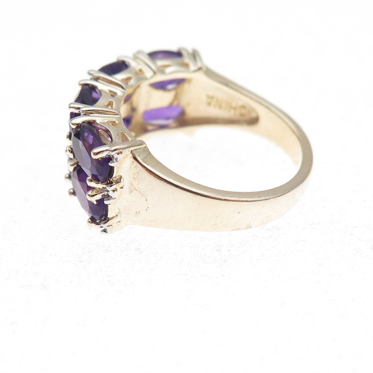 Ross Simons 925 Sterling Silver Gold Plated Real Diamond & Amethyst Ring Size 6