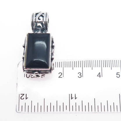 925 Sterling Silver Vintage Real Black Onyx Ornate Oxidized Charm Pendant
