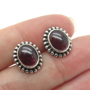 925 Sterling Silver Vintage Real Tourmaline Beaded Stud Earrings