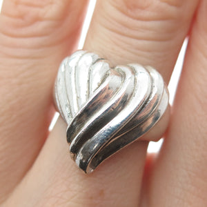 RON RIZZO 925 Sterling Silver Vintage Modernist Heart Oxidized Ring Size 6.5