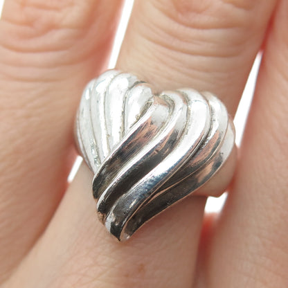 RON RIZZO 925 Sterling Silver Vintage Modernist Heart Oxidized Ring Size 6.5
